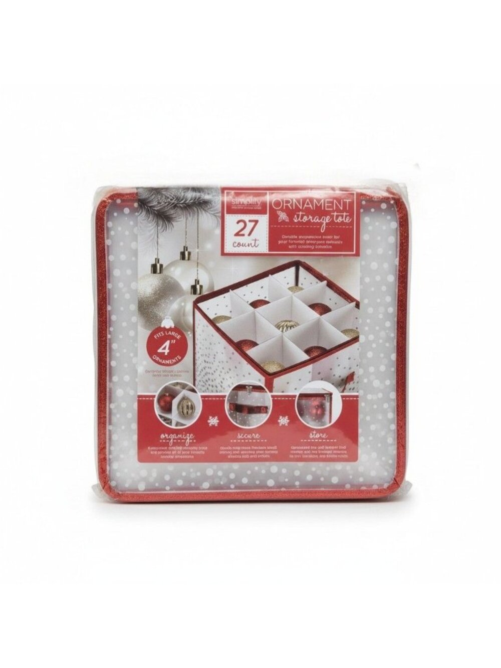Simplify 27‑Count Ornament Storage Tote Red Polka‑Dot Holiday Storage Bin New